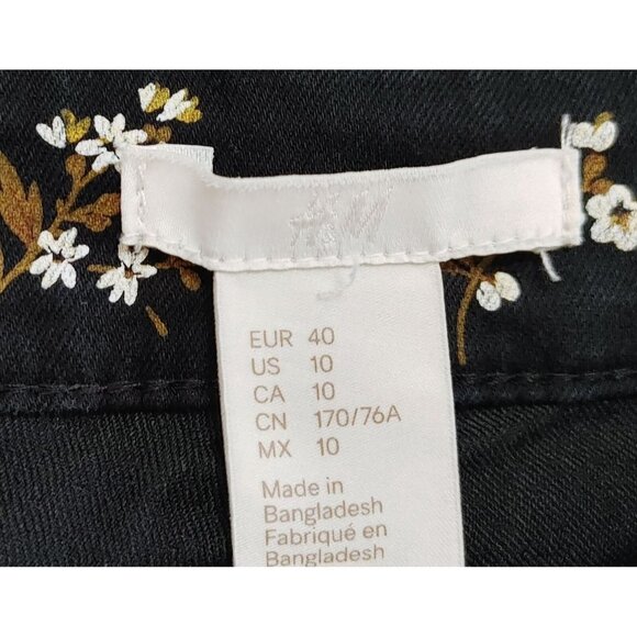 H&M Jeans Womens Floral Black Size 10 Stretch Mid Rise Skinny Leg - Picture 2 of 3